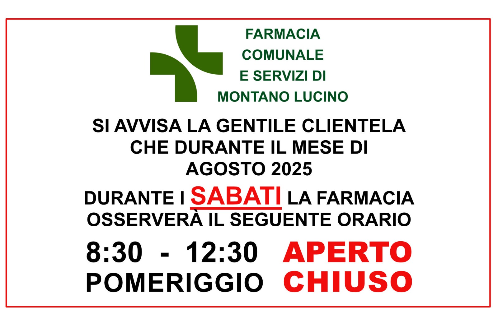 Orari sabato agosto